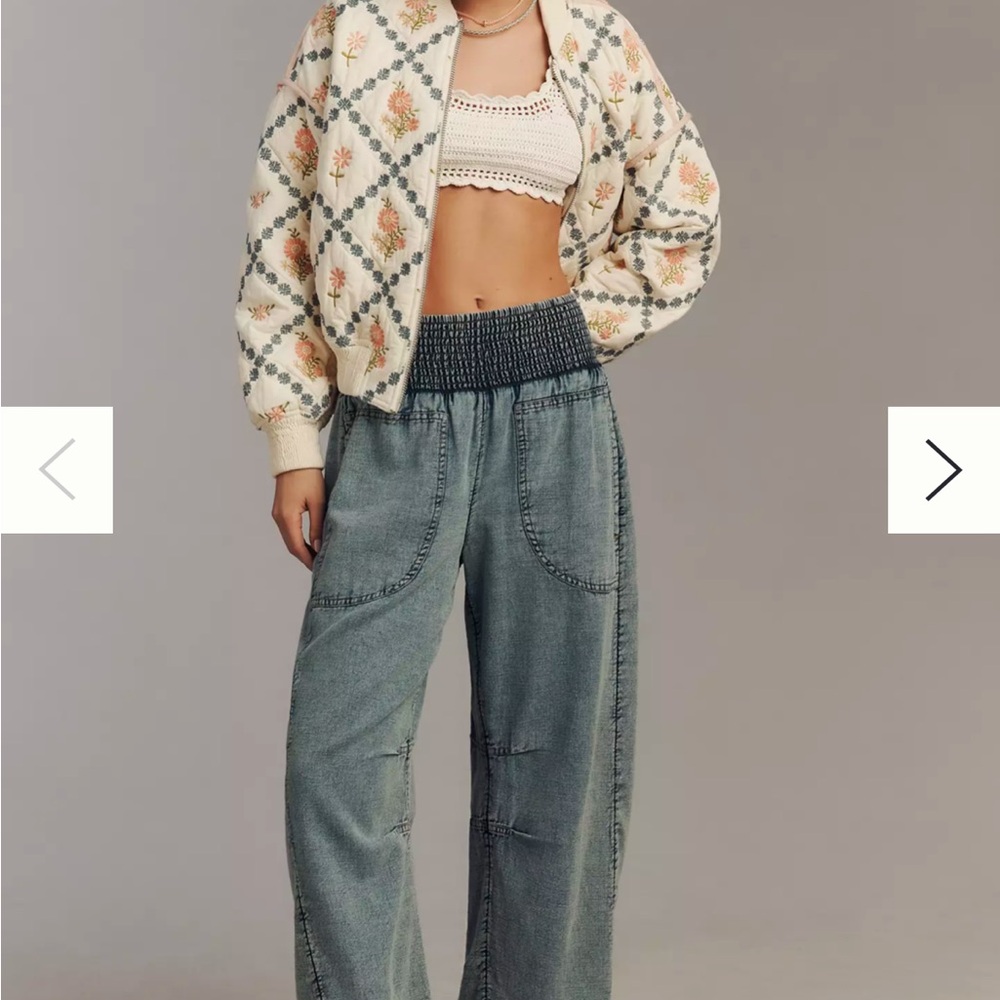 Pilcro The Reese Smocked Pull-On Barrel Pants: Denim Edition chambray